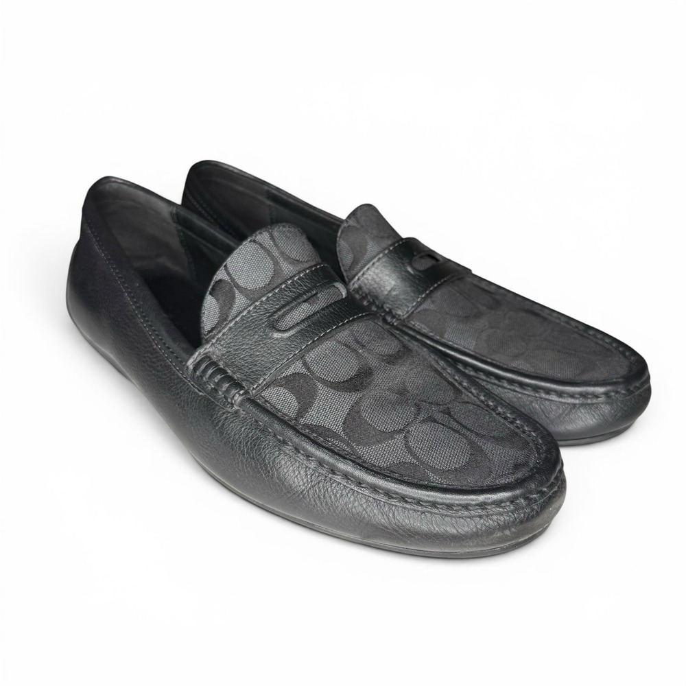 Coach Men's Loafers Size 11 D Black Leather Signature Jacquard Penny - Picture 4 of 10